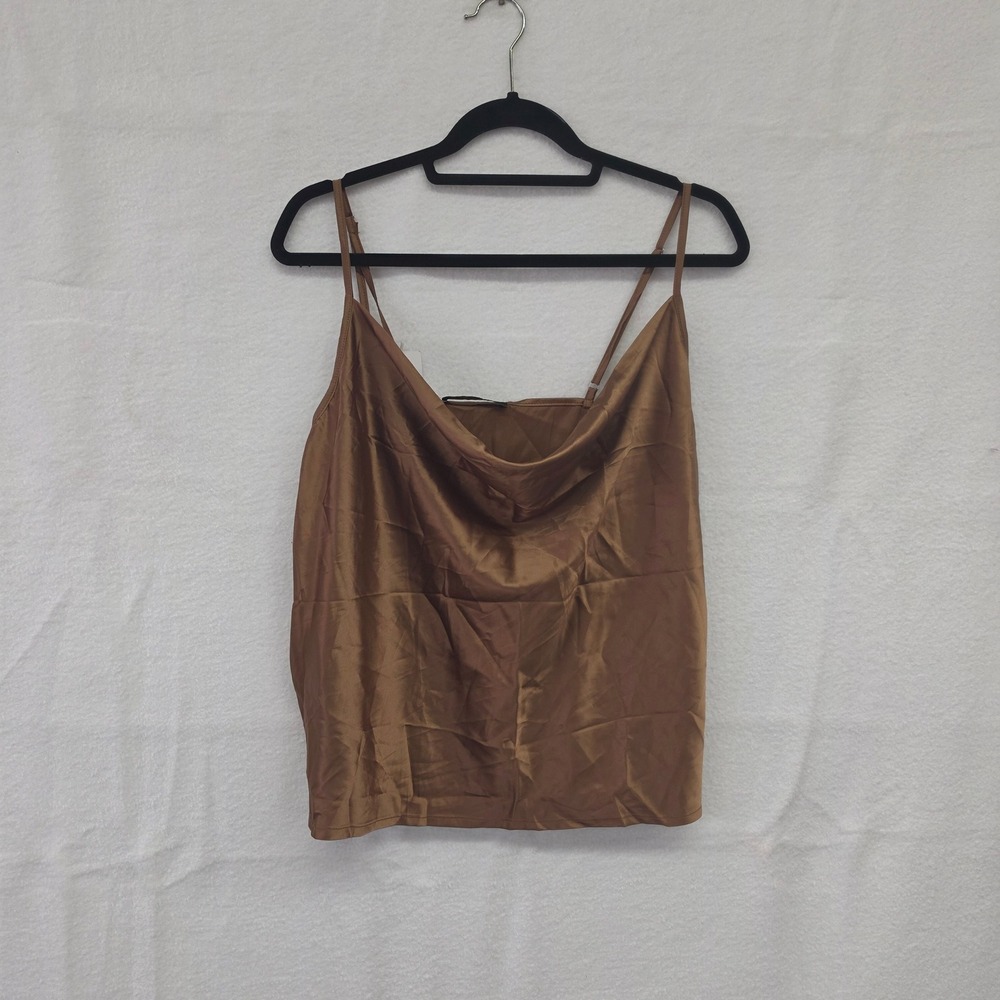 NWT Simplee Brown Satin Cowl‎ Neck Camisole Top XXL Bronze Spaghetti Strap